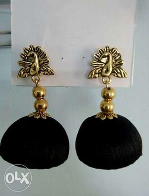 Pair Of Black Silk Thread Jhumka Earrings