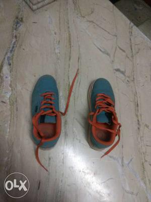 Pair Of Blue-orange Low Top Sneakers