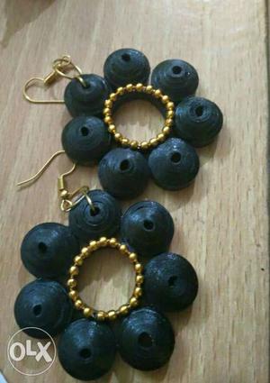 Pair Of Gold And Black Drop Earrings