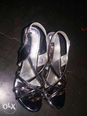 Pair Of Silver-colored Open-toe Heeled Sandals