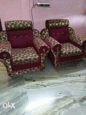 Pairof Beige, And Maroon Floral Tufted Arcmahirs