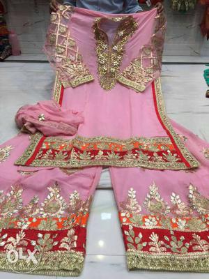 Pink And Red Floral Salwar Kameez
