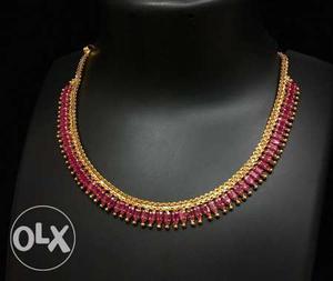Pink Gemstone Embellished Gold Necklace