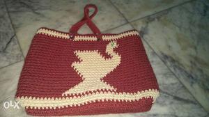 Red And White Knit Bag