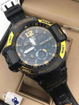 Round Black And Yellow Casio G-Shock Watch