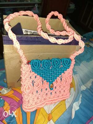 Teal And Pink Knitted Sling Bag