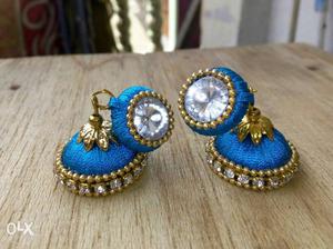 Two Blue-and-brown Jhumka Earrings