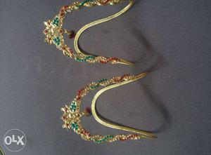 Two Gold With Green And Red Gem Head Piece