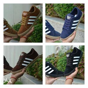 Used Four Pairs Of Brown, Blue, Maroon, And Black Adidas