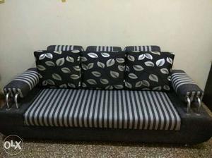 White And Black Suede Floral 3-seat Sofa