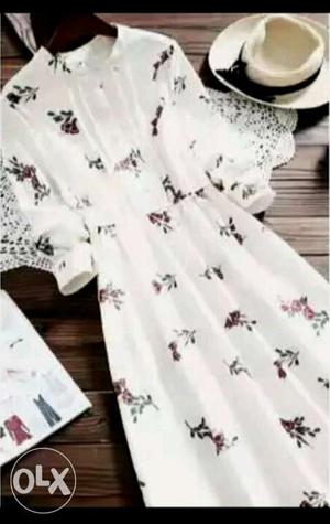 White Floral Printed Dress