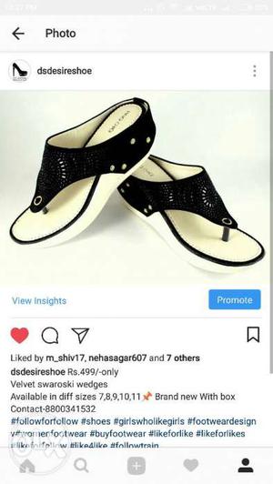 White-and-black T-strap Wedge Sandals Screengrab
