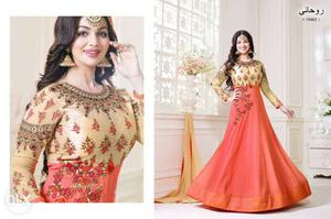 Women's Gold And Red Long-sleeved Gown