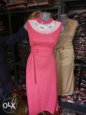 Women's Pink Sleeveless Bodycon Midi Dress