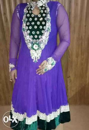Women's Purple,white And Black Sarwal Kameez