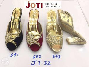 Women's Two Pairs Of Gold Open-toe Heeled Slide Sandals