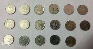 17 old 10 paise coins