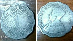 89 years old  british ruled Indian 1 Aana coin in very