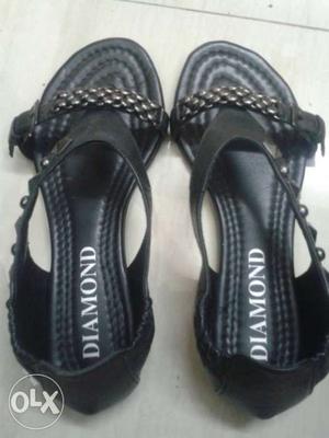 Black Leather Diamond Sandals