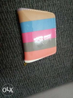 Brown, Blue, Pink And Gray Striped Wallet
