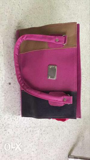 Brown, Pink, And Black Leather Tote Bag