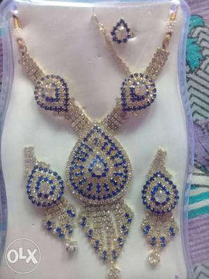 Embellished Diamond And Sapphire Necklace, Earrings And Ring