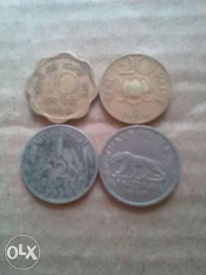 Four Gold And Silver Indian Paise Coins