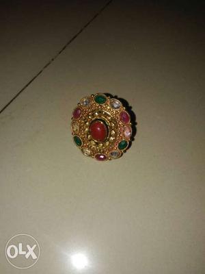 Gold With Gemstone Red And Green Ring