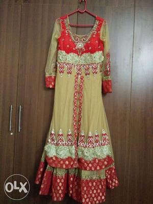Golden and Red Anarkali with double layer