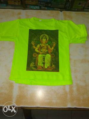 Green And Brown Lord Ganesha-printed Crewneck T-shirt