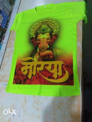 Green Ganesha Print Crew Neck Shirt