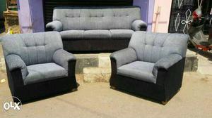 Grey and Black combination fabric sofa set 3+1+1