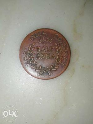 Half anna  copper coin