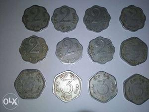 More than 50 years old 2 paise 7 coins and 3 paise 5 coins