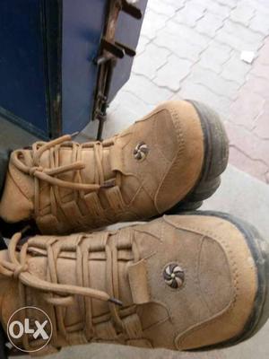 Pair Of Beige Leather Work Boots