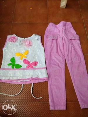 Partywear pink n white dress for girls (size:-26)