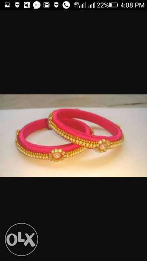 Pink silk thread bangles at your choice size