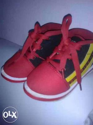 Red-black-and-yellow Athletic Shoes