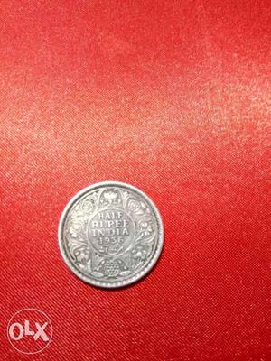 Round Silver Indian Half Rupee Coin