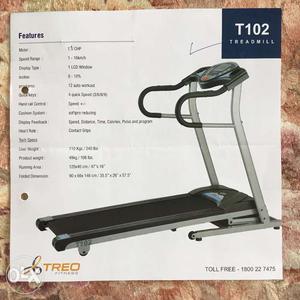 Treo T 102 Treadmill purchased in August .
