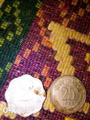 Two 2 And 25 Indian Paise Coins