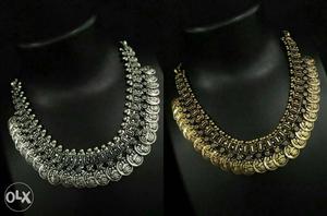 Two Silver And Gold Bib Necklaces