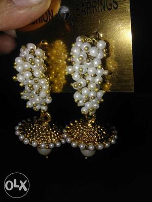 Two White Pearl Beaded Earrings