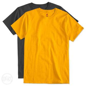 Two Yellow And Black Crew Neck T-shirts