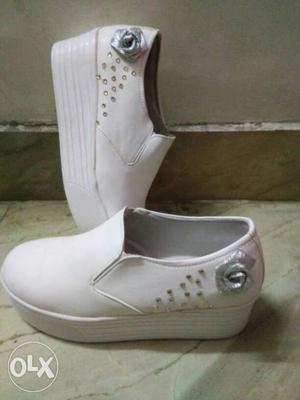 White Leather Slip-on Shoes