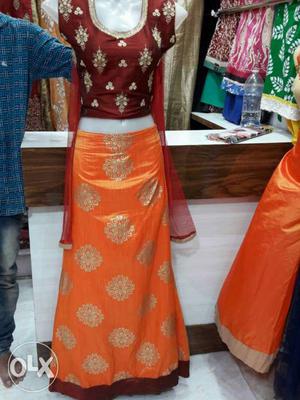 Women's Maroon And Orange Sari