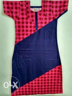 Women's Pink And Blue Scoop Neck Dress