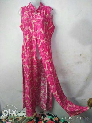 Women's Pink And White Floral Sleeveless Maxi Dress