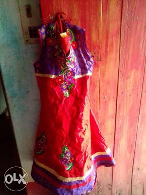 Women's Red And Purple Sleeveless Dress
