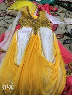 Women's Yellow And White Tulle Traditional Dress